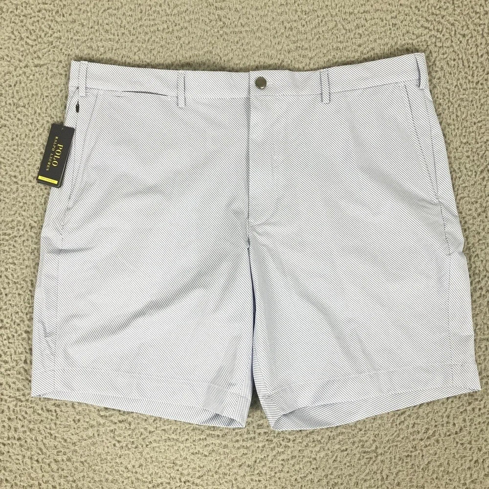 Polo Ralph Lauren Shorts Mens 40 Blue Check Tailored Fit Performance Chino Golf